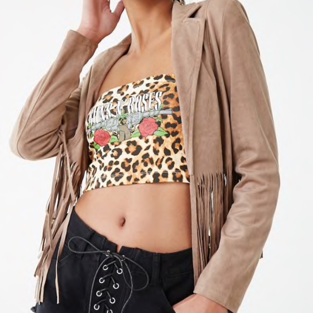 Forever 21 Taupe Fringe Suede Jacket